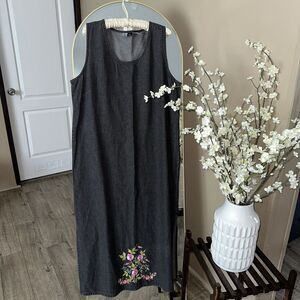 Vintage Studio West Size 1X Tailored Denim Embroidered Midi Dress 100%‎ Cotton